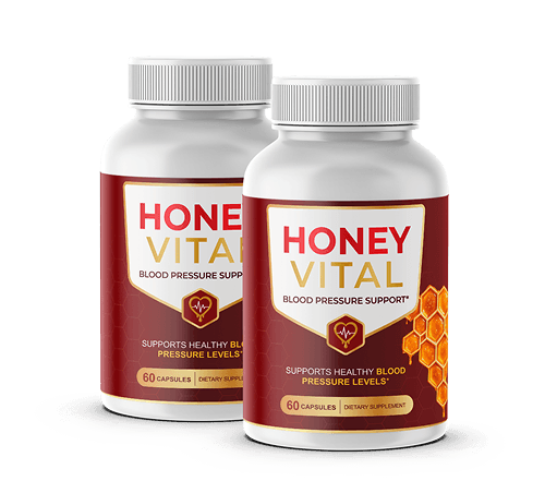 Two Honey Vital supplement bottles, showing the packaging